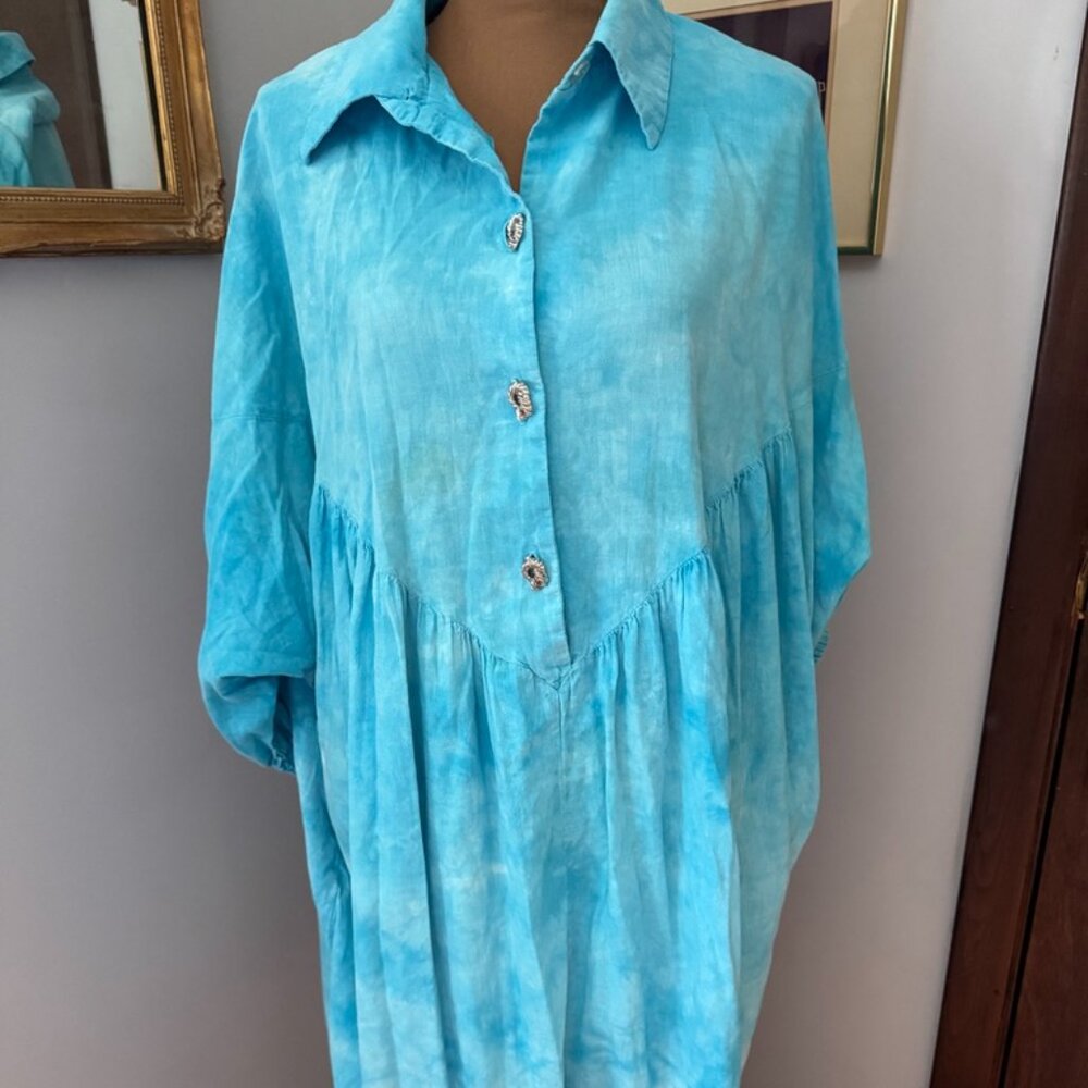 Vintage David Brown Boutique California Kaftan Muumuu Sailor Knot Button O/S